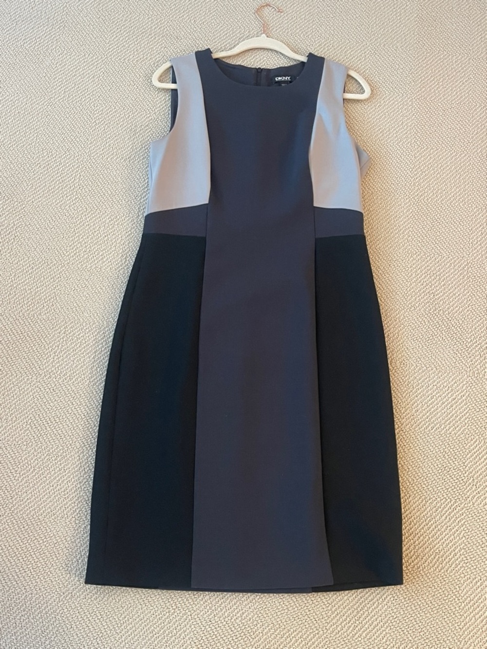 Dkny Navy, Light Gray and Black Paneled Midi Dress